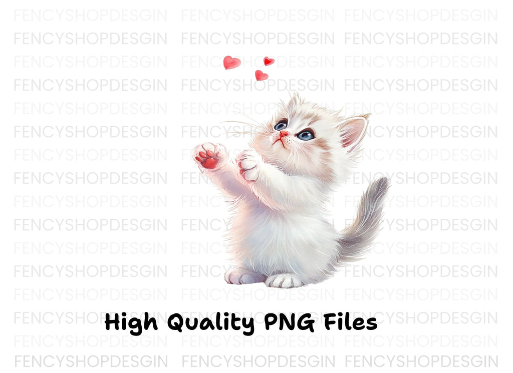 Adorable Kitten Playing With Hearts Clipart Bundle