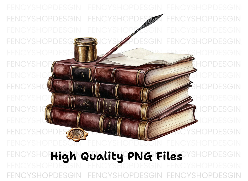 Vintage Books and Quill Clipart Bundle