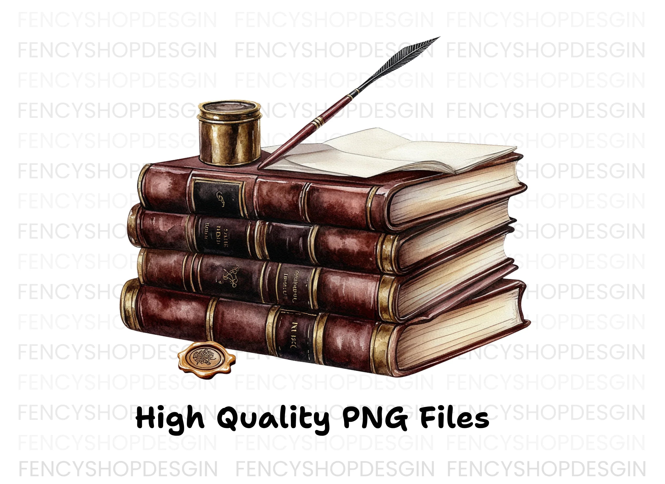 Vintage Books and Quill Clipart Bundle
