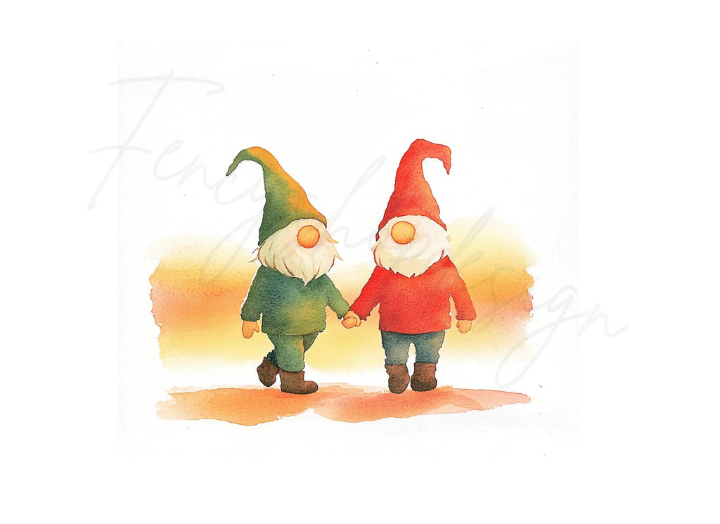 Cute Gnome Couple Walking Clipart Bundle