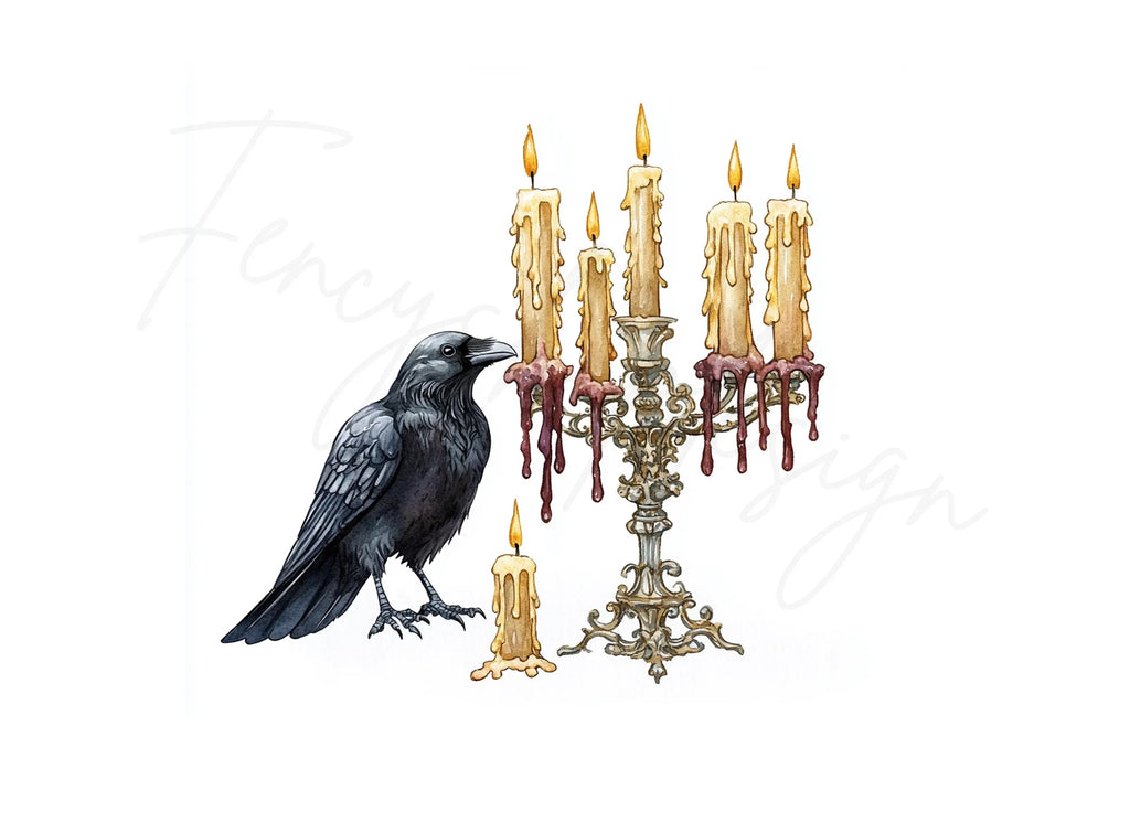 Gothic Raven Candelabra Clipart Bundle