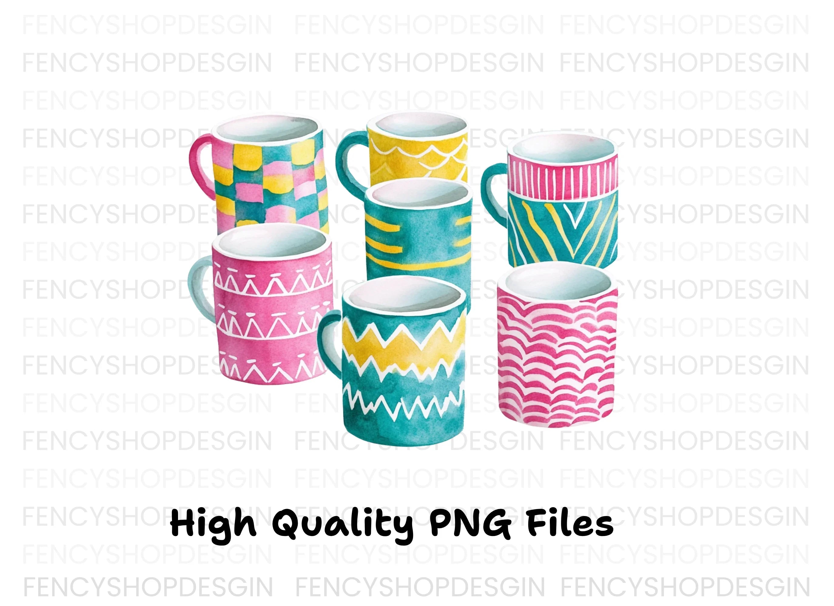 Patterned Mugs Clipart Bundle
