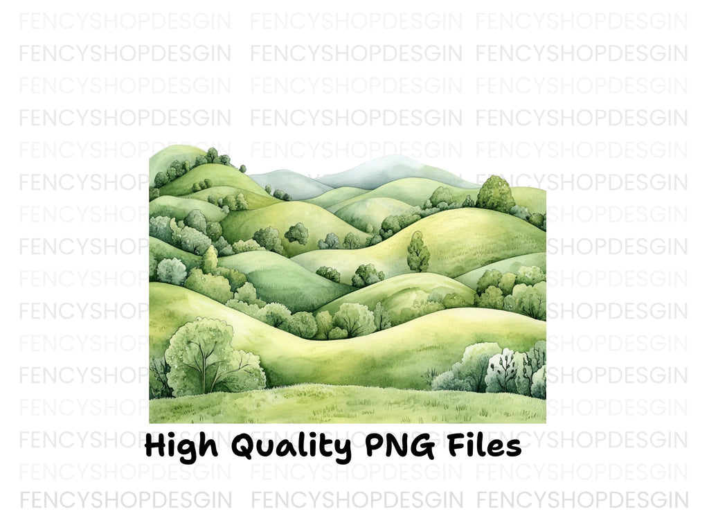 Green Hills Landscape Clipart Bundle