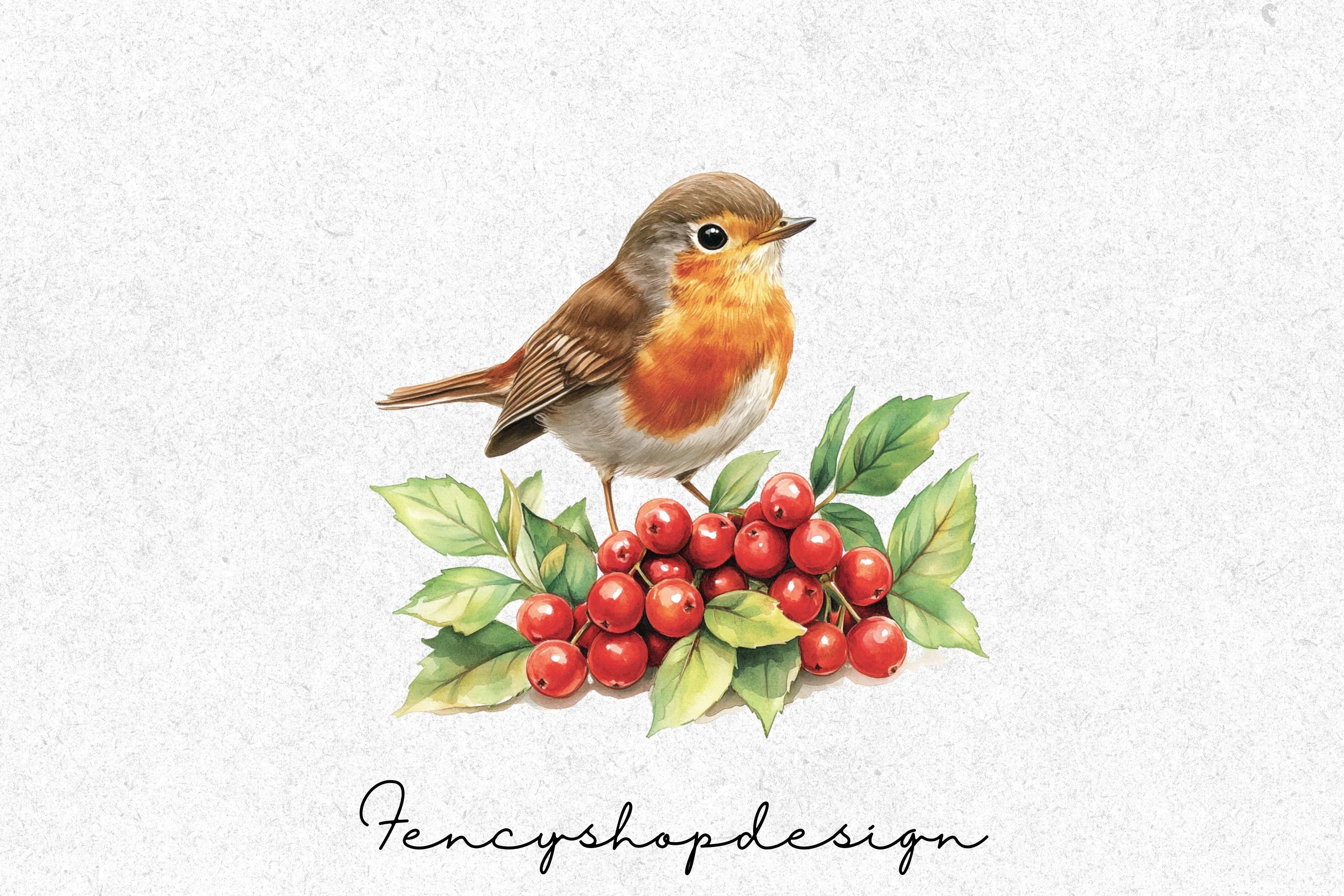 Festive Robin Bird and Holly Berry Clipart Bundle