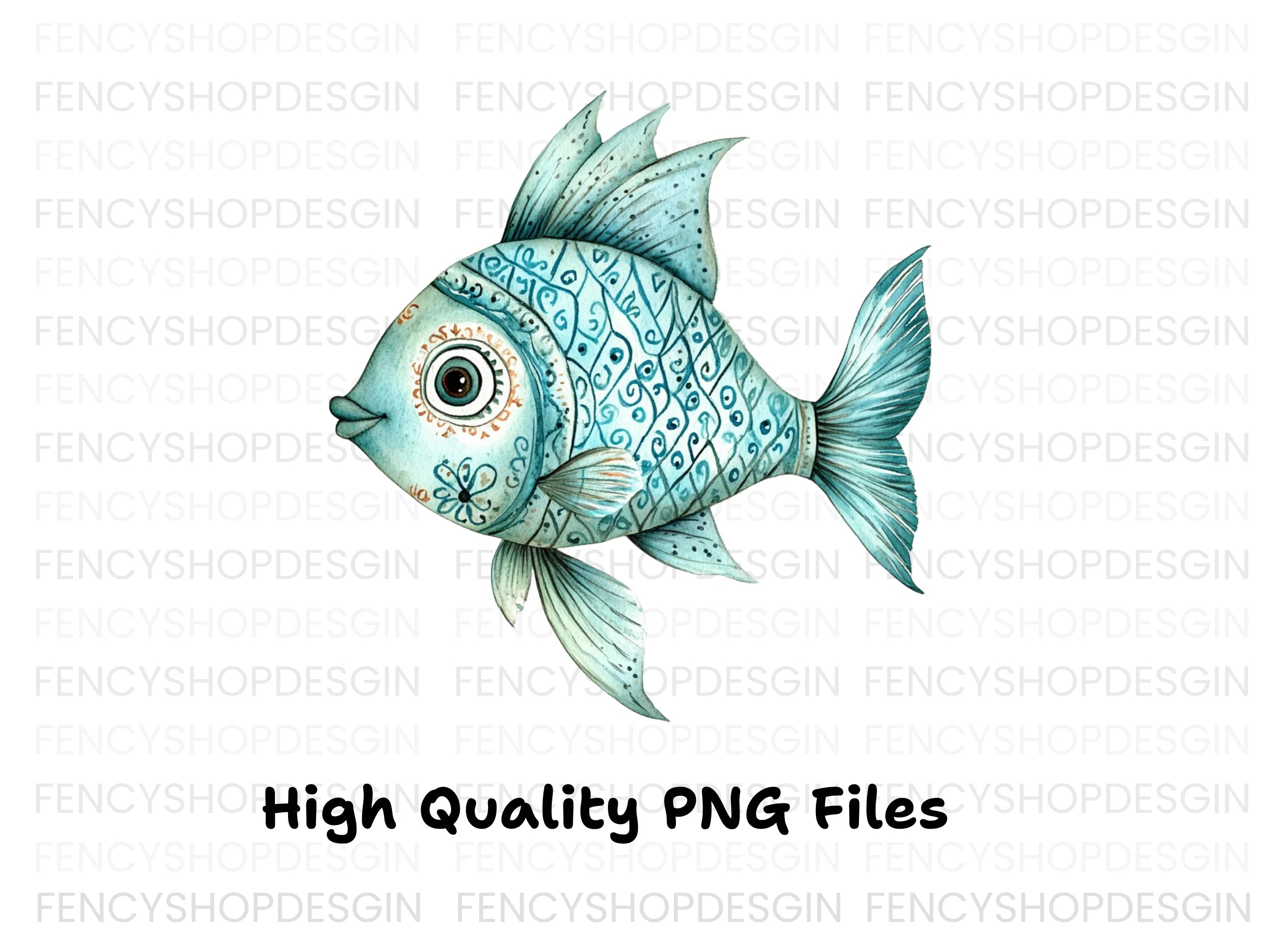 Decorative Blue Fish Clipart Bundle
