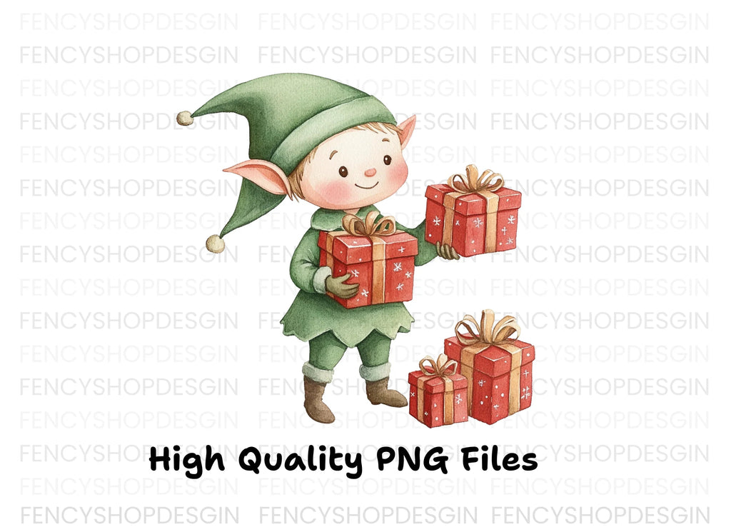 Christmas Elf with Gifts Clipart Bundle