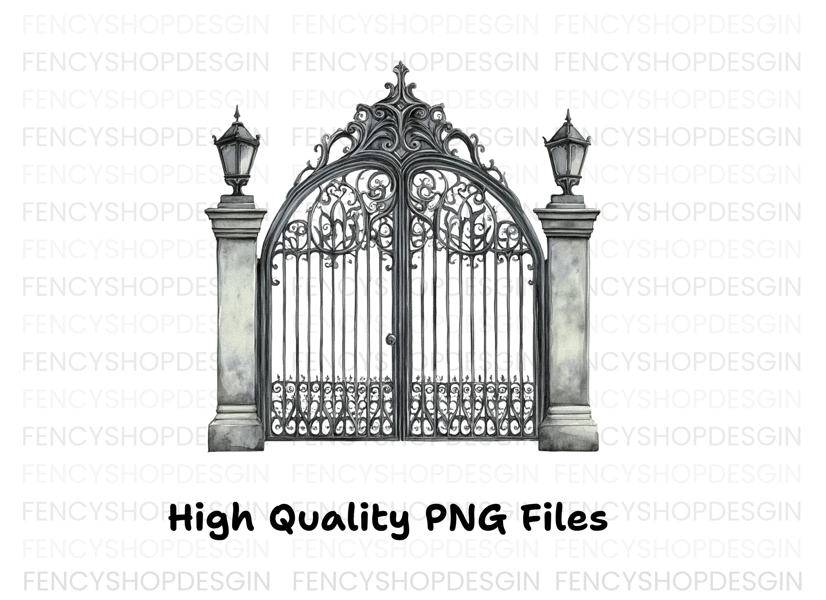 Ornate Gothic Gate Clipart Bundle