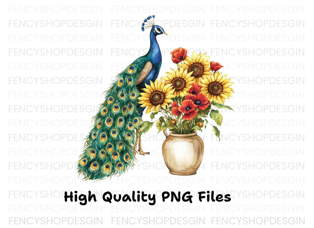 Elegant Peacock and Sunflower Clipart Bundle