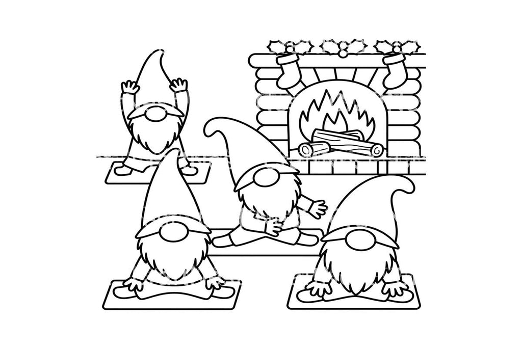 Christmas Gnomes Yoga by Fireplace Coloring Books
