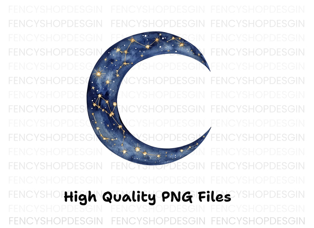 Mystical Blue Moon Constellation Clipart Bundle