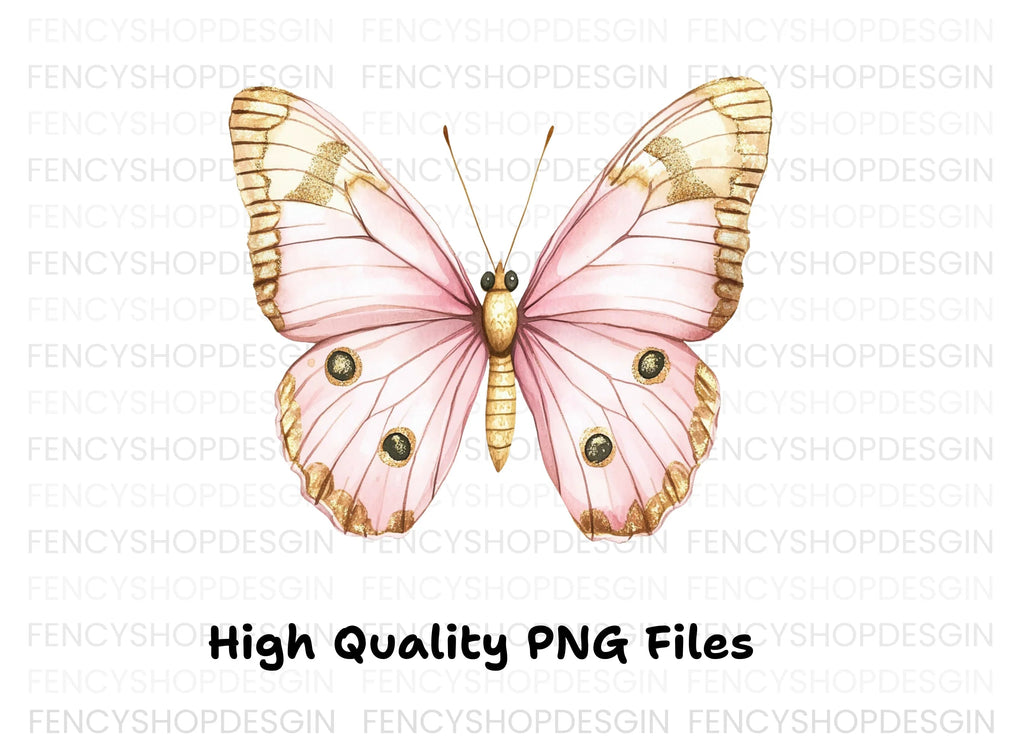 Pink and Gold Butterfly Clipart Bundle