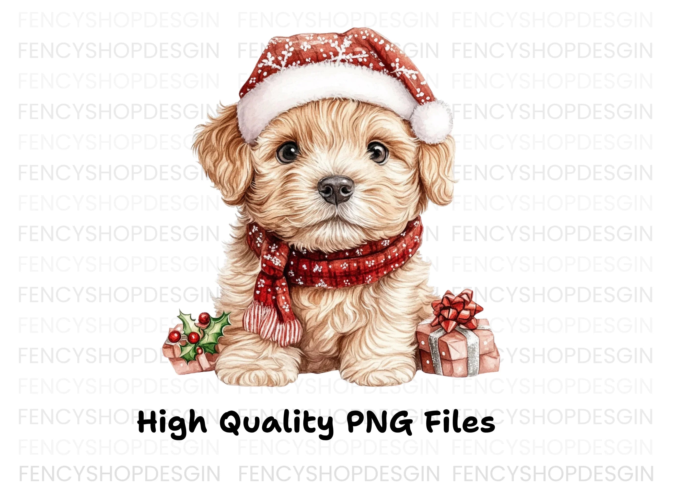 Cute Puppy in Santa Hat Clipart Bundle