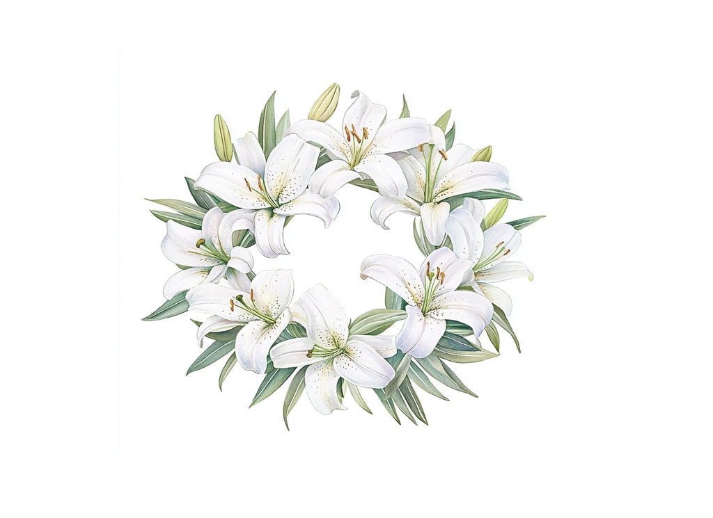 Elegant White Lily Wreaths Clipart Bundle