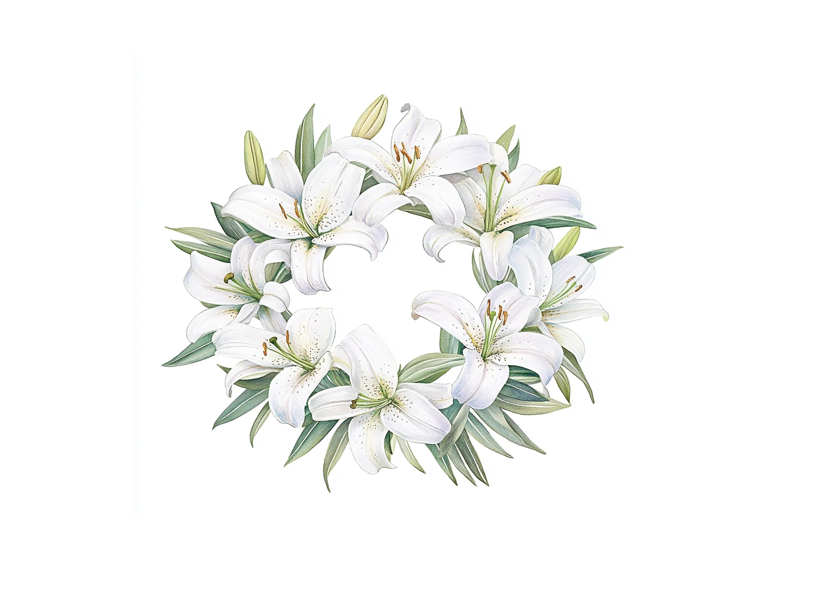 Elegant White Lily Wreaths Clipart Bundle