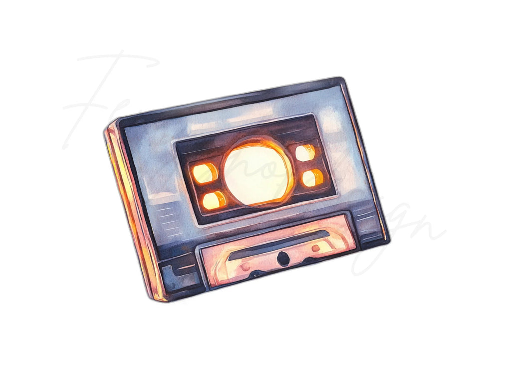 Glowing Retro Cassette Tape Clipart Bundle