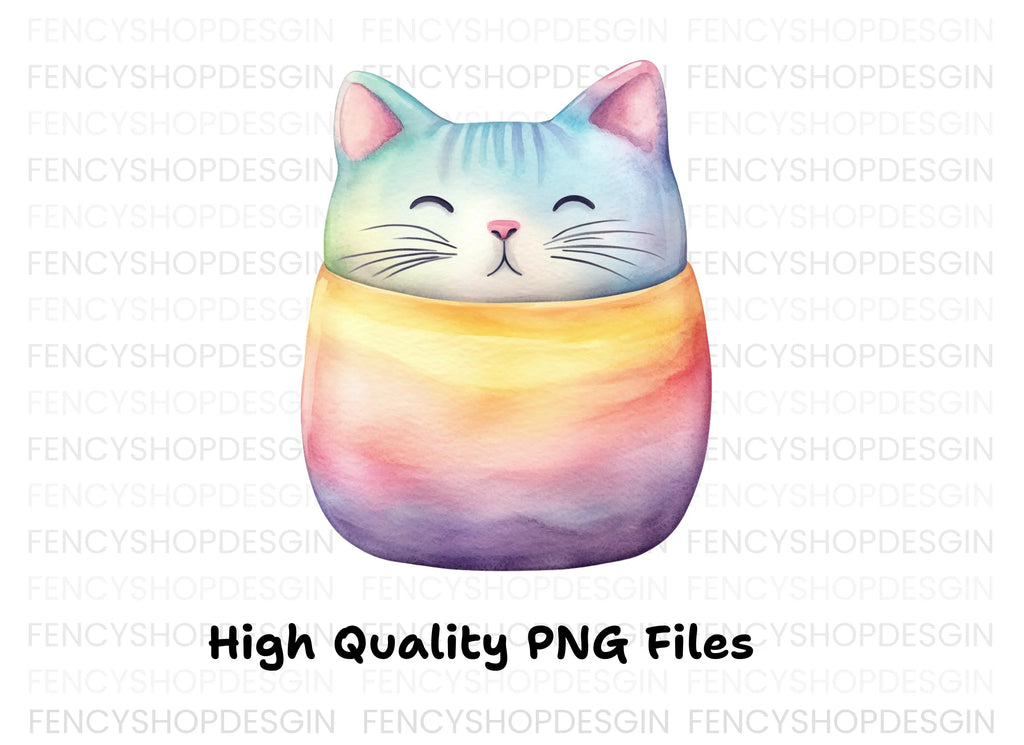 Cute Rainbow Cat Clipart Bundle