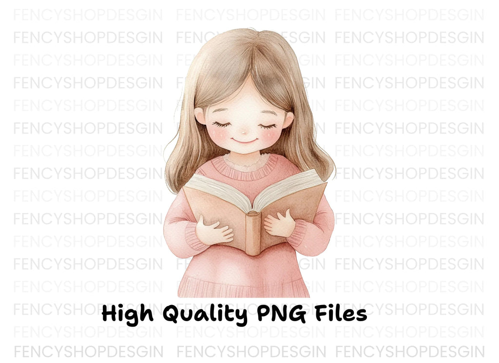 Cute Girl Reading Book Clipart Bundle