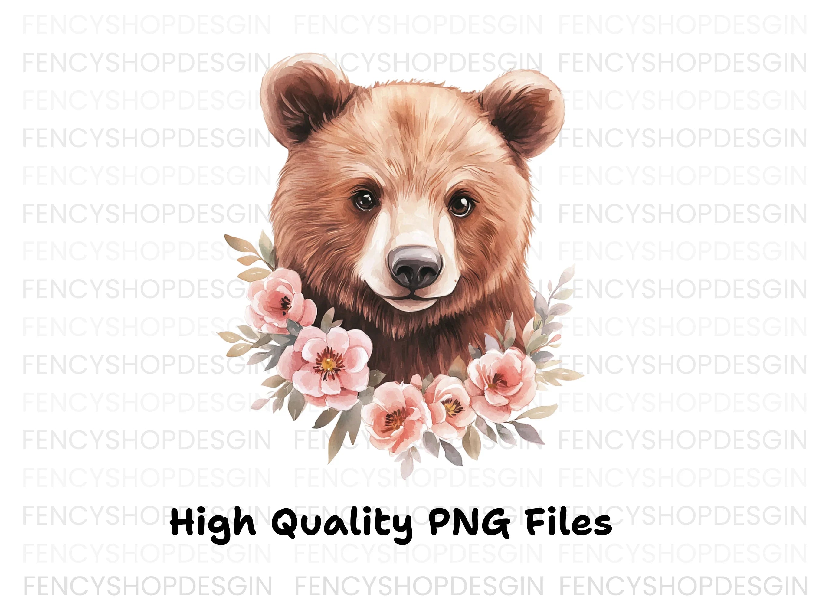 Cute Bear Faces with Floral Wreaths Clipart Bundle