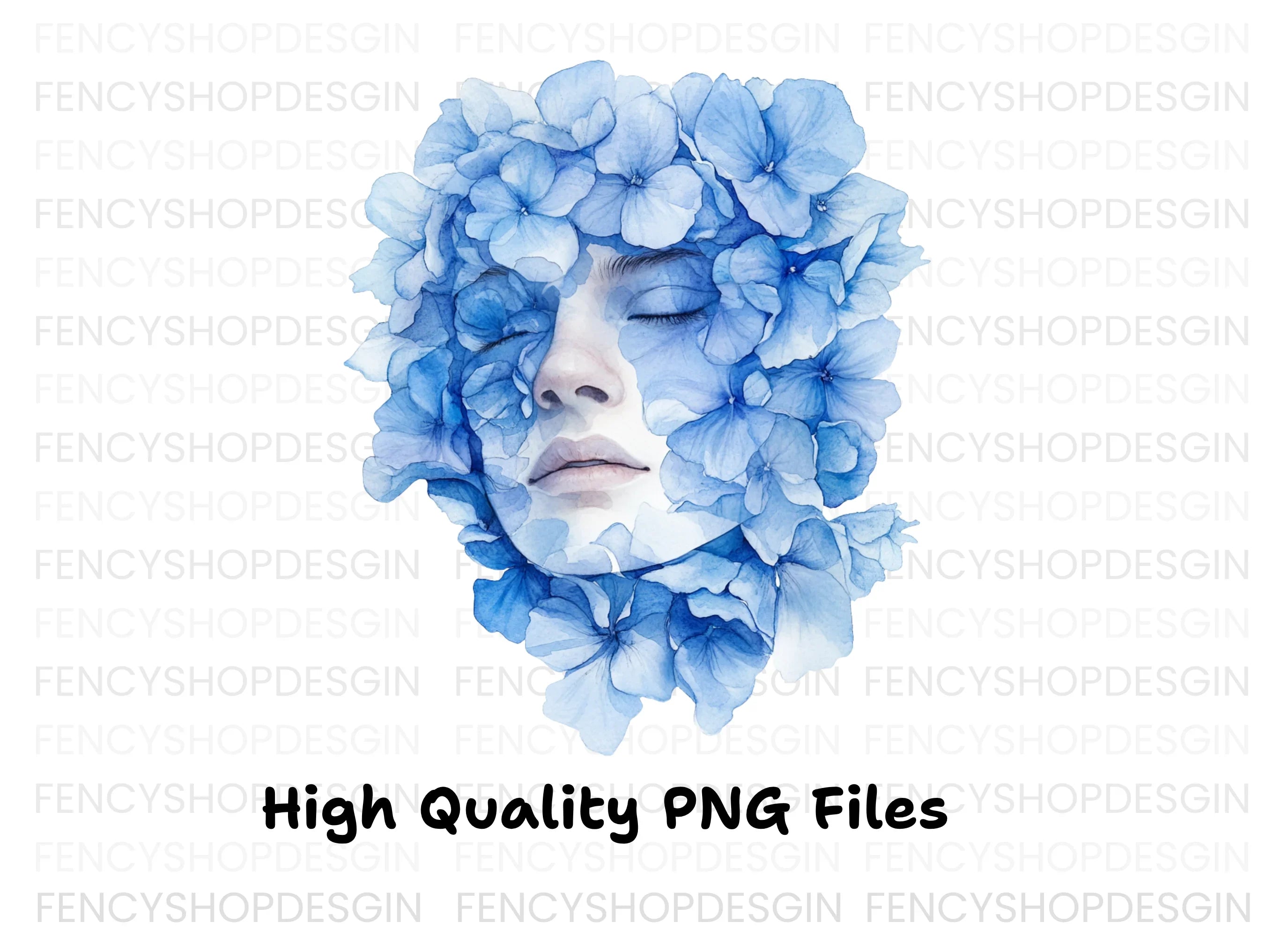 Blue Hydrangea Woman Face Clipart Bundle