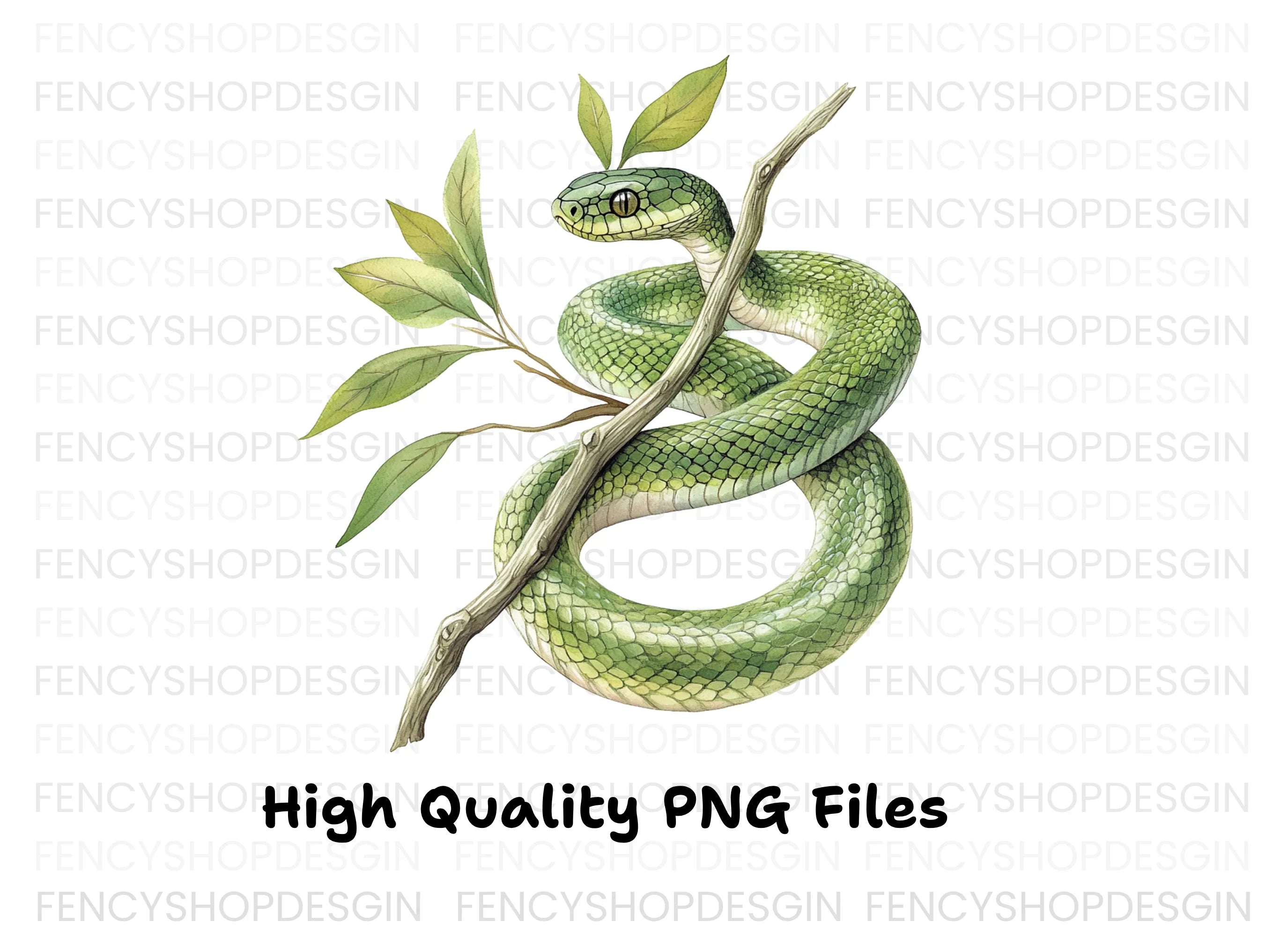 Vibrant Green Snake on Tree Branch Clipart Bundle