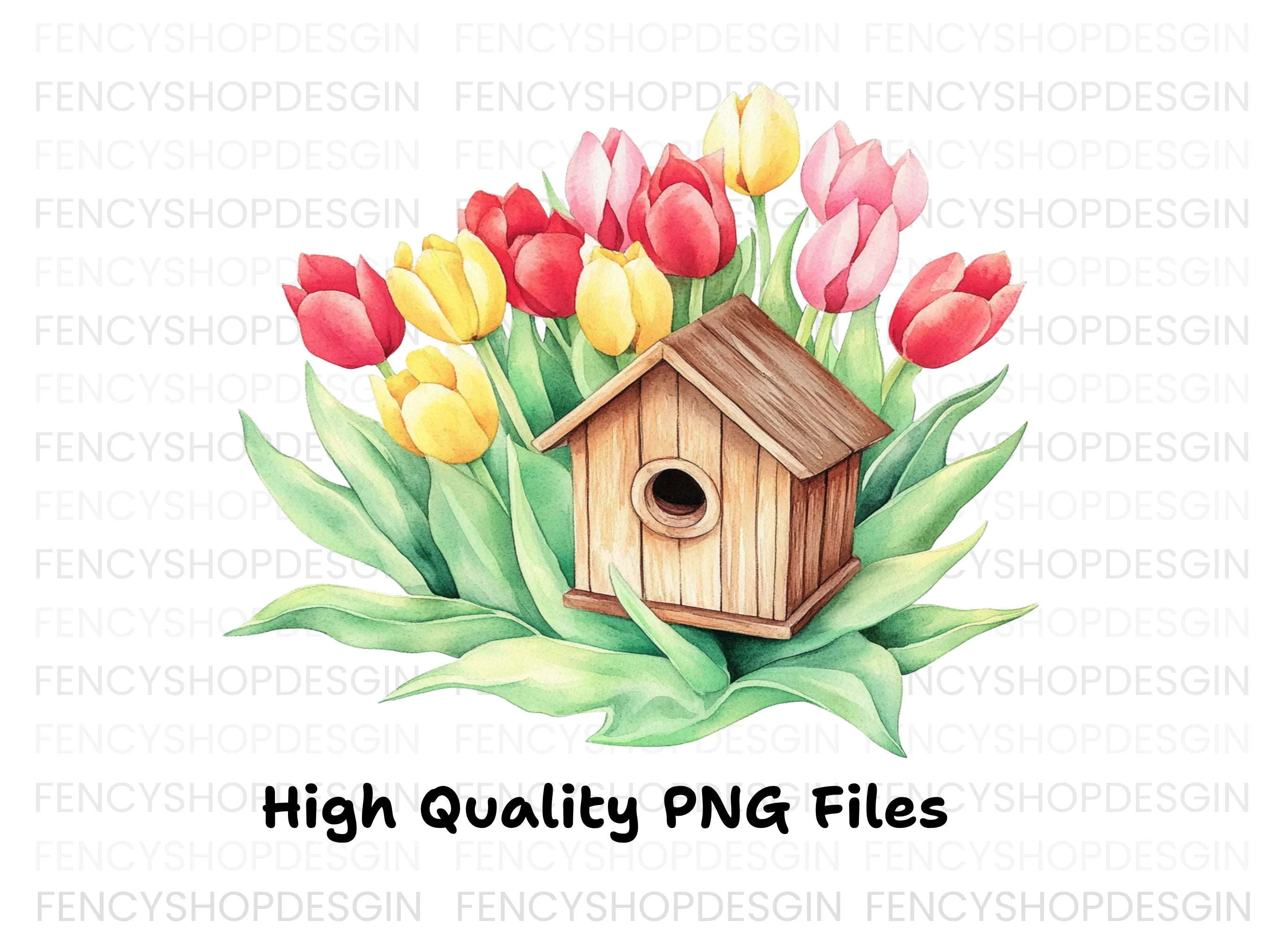 Birdhouse and Tulip Clipart Bundle