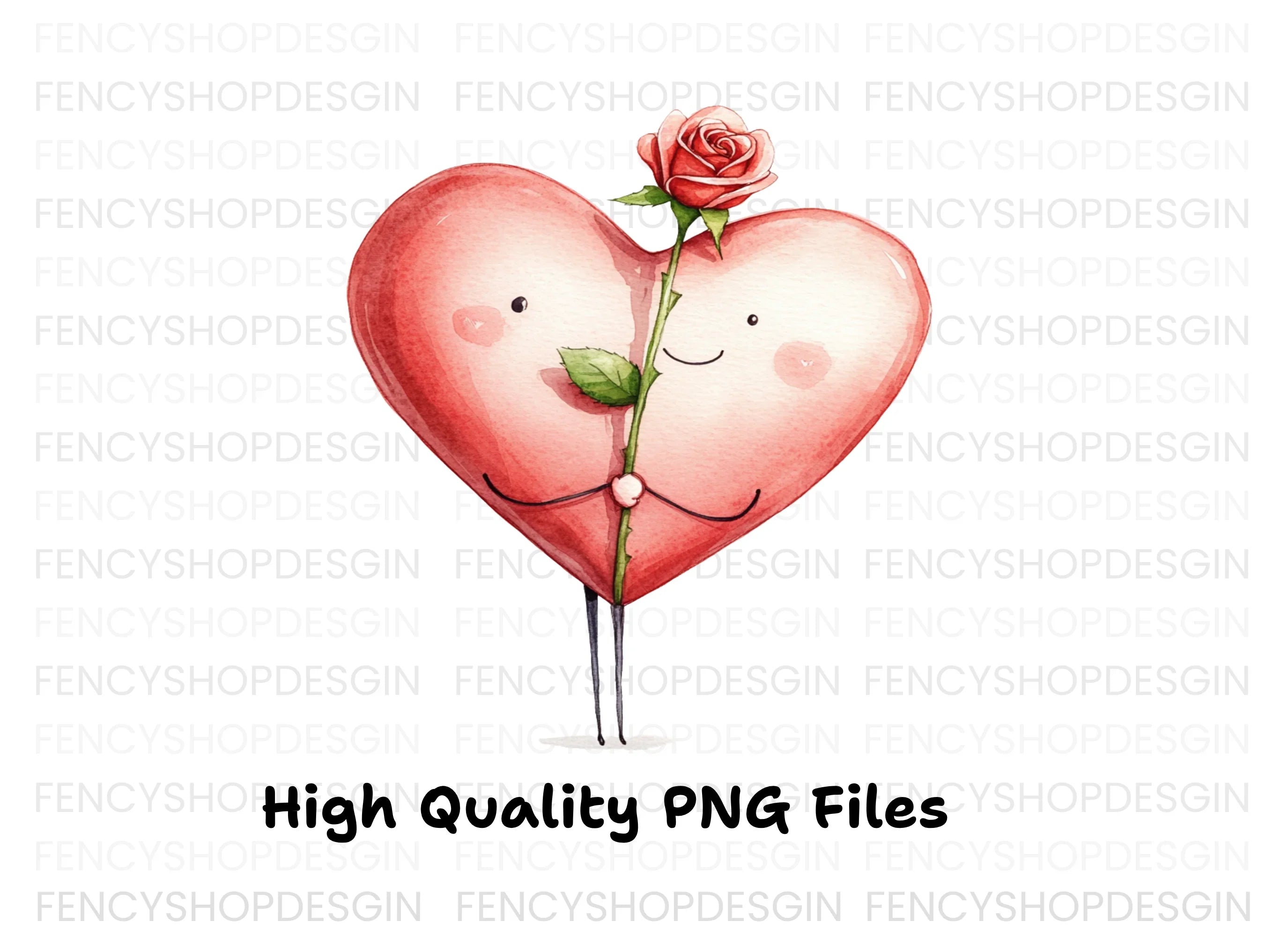 Whimsical Heart with Roses Clipart Bundle