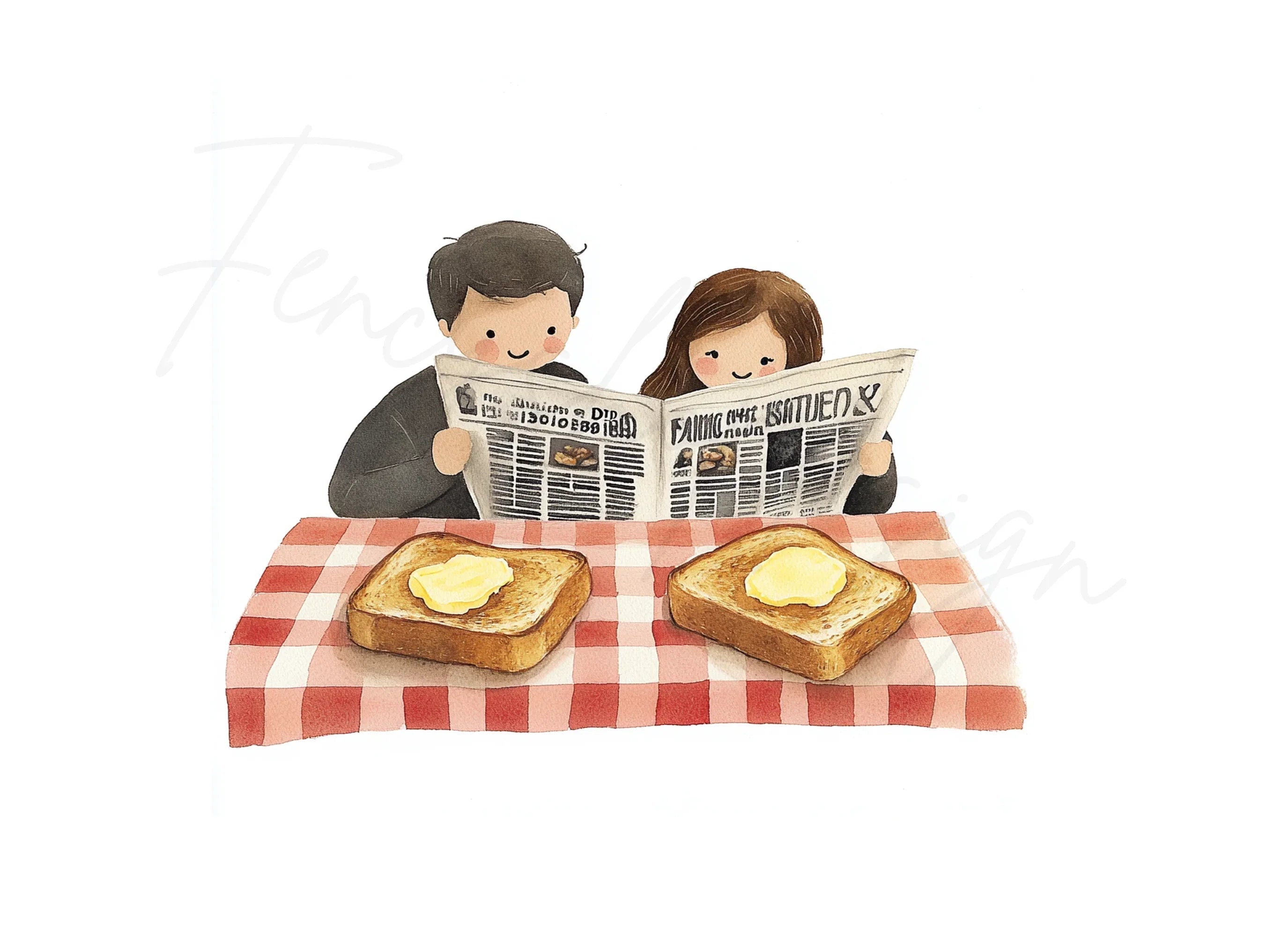 Couple Reading Newspaper Breakfast Clipart Bundle