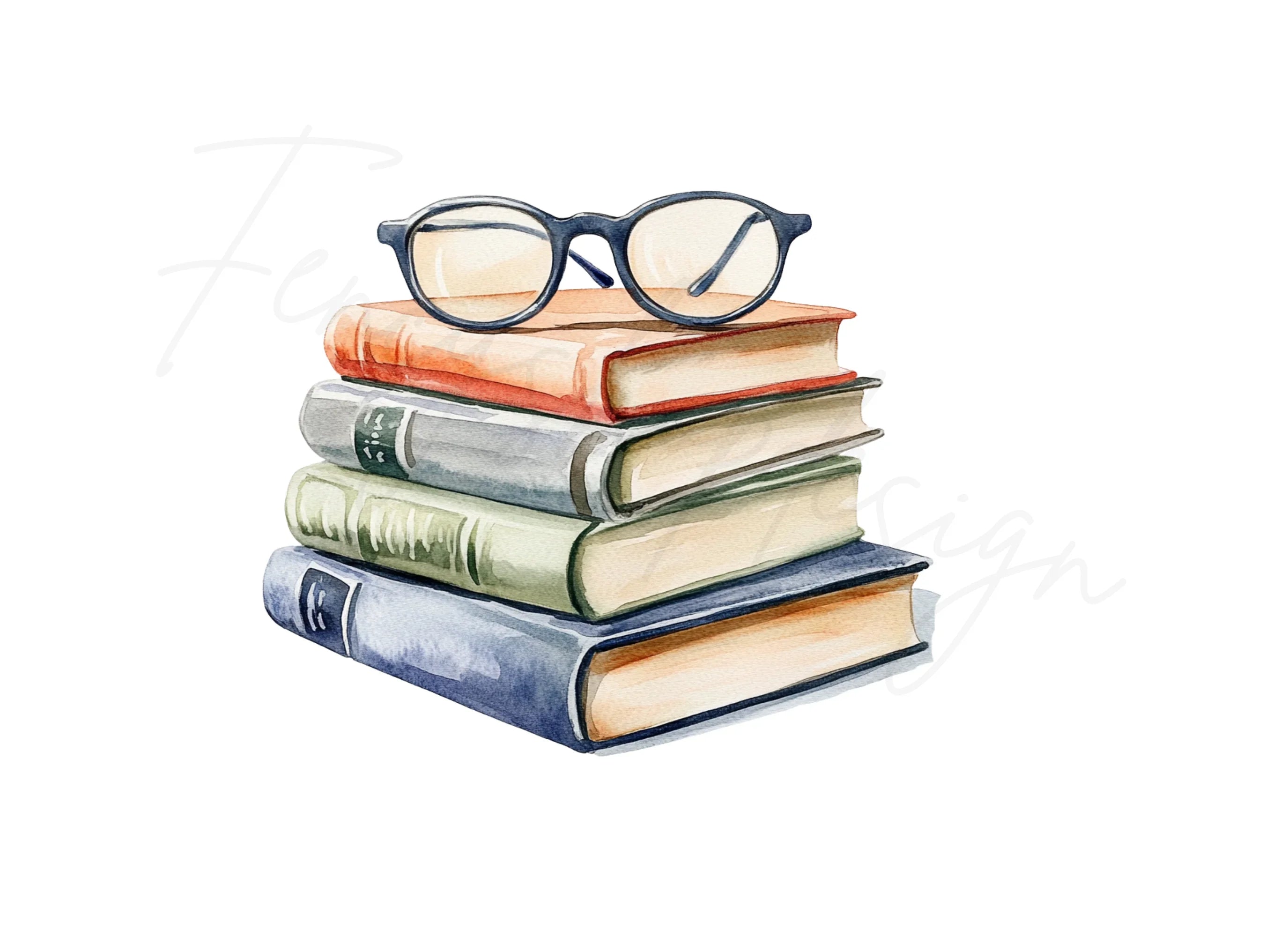Book Stacks with Glasses Clipart Bundle