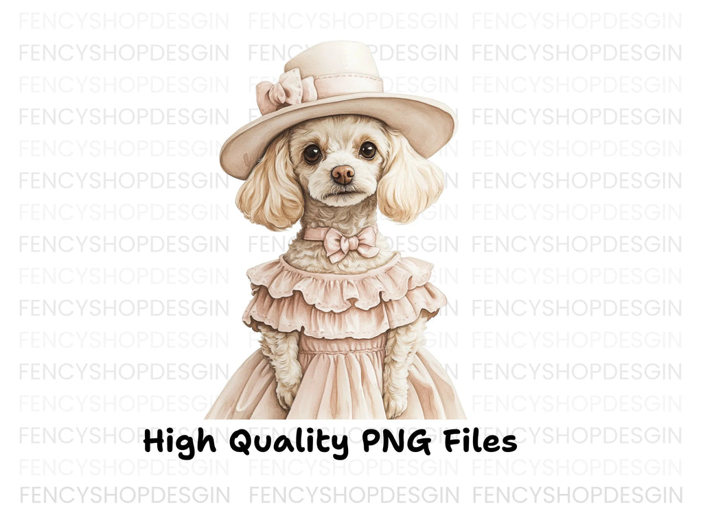 Elegant Poodle Dogs in Pink Dresses Clipart Bundle