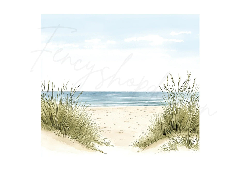 Coastal Beach Path with Dune Grass Clipart Bundle