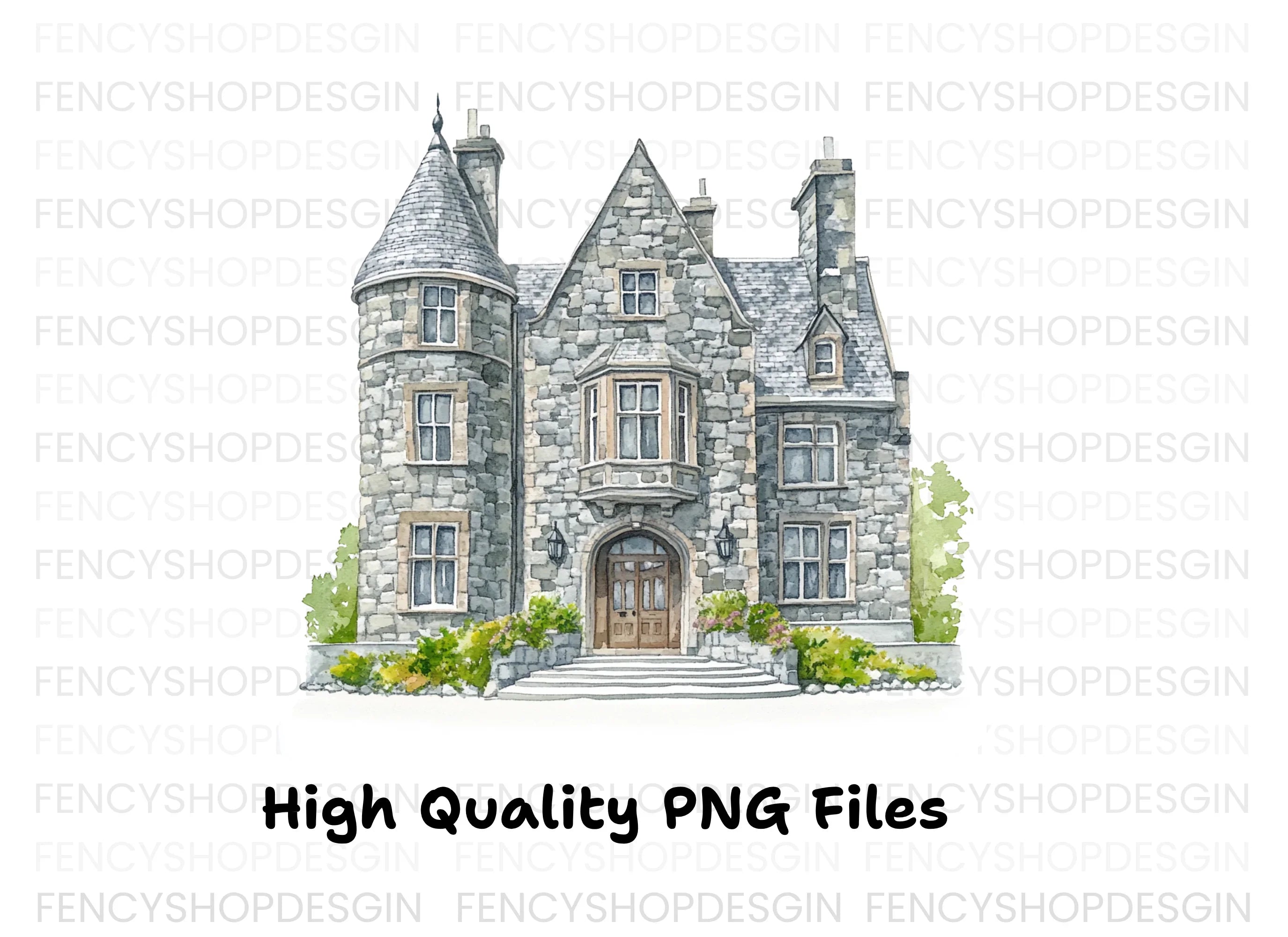 Elegant Stone Manor House Clipart Bundle