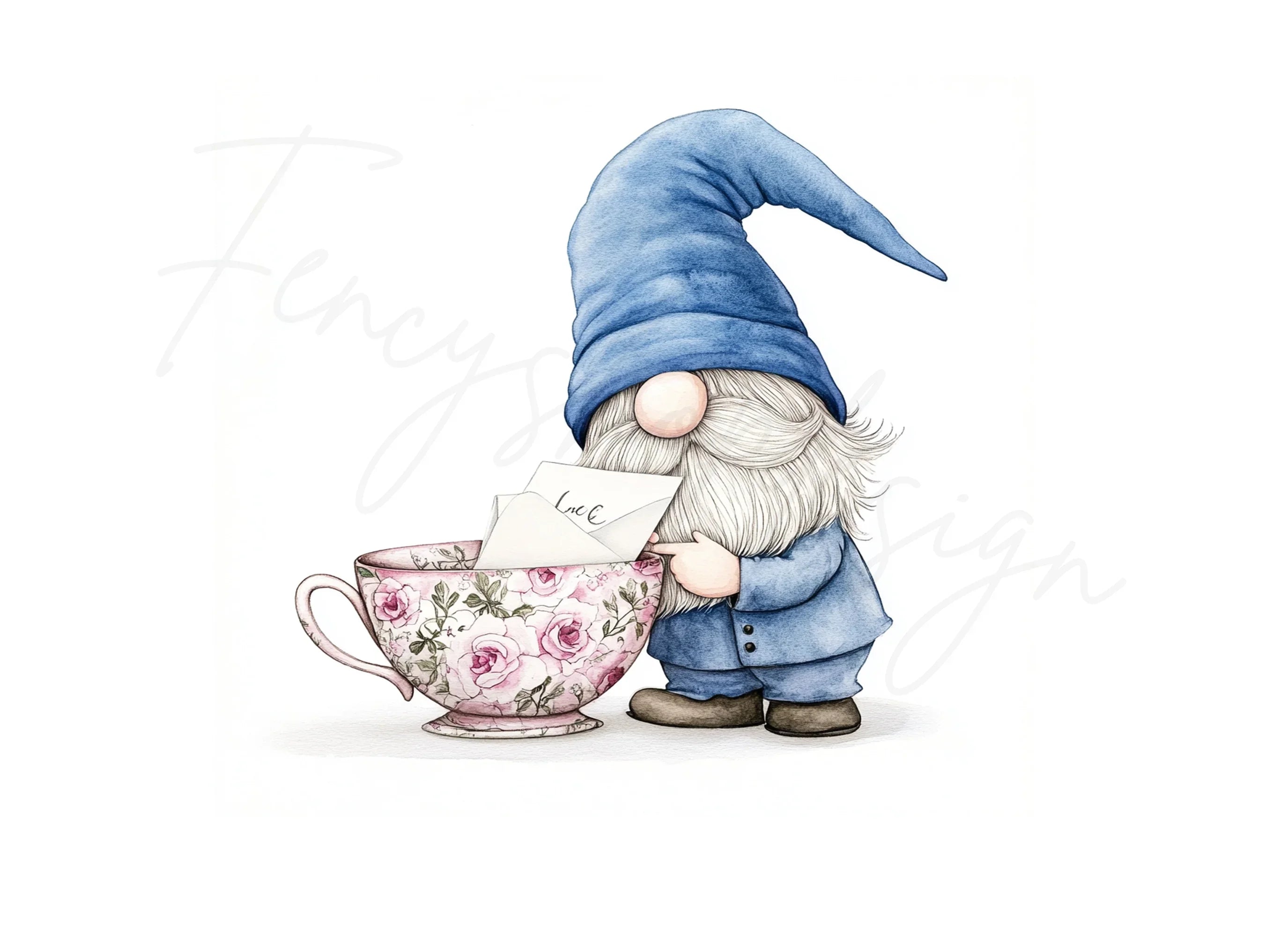 Cute Gnomes with Teacups Clipart Bundle