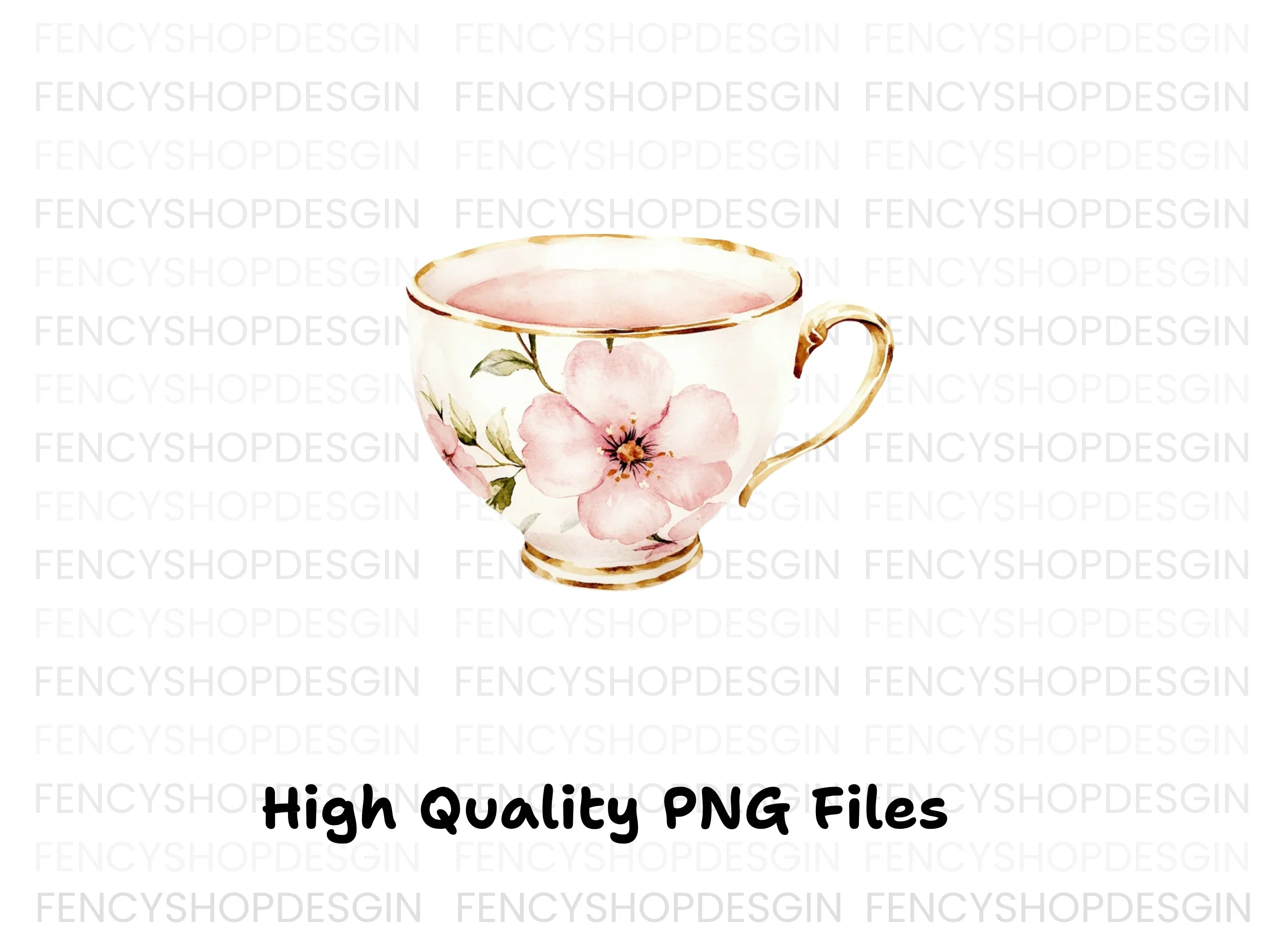 Pink Blossom Teacups Clipart Bundle