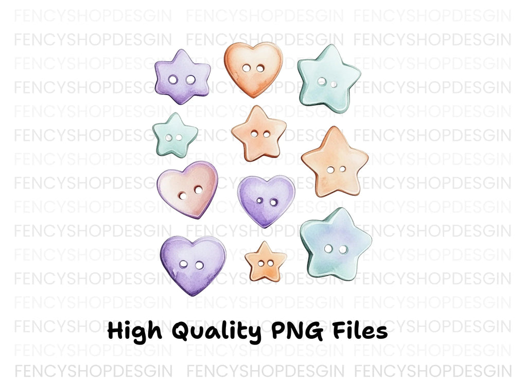 Assorted Pastel Heart and Star Buttons Clipart Bundle