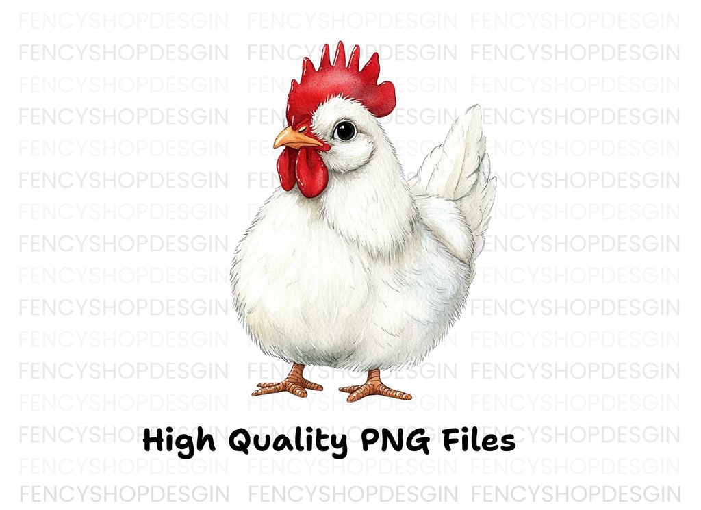 Cute White Rooster Clipart Bundle