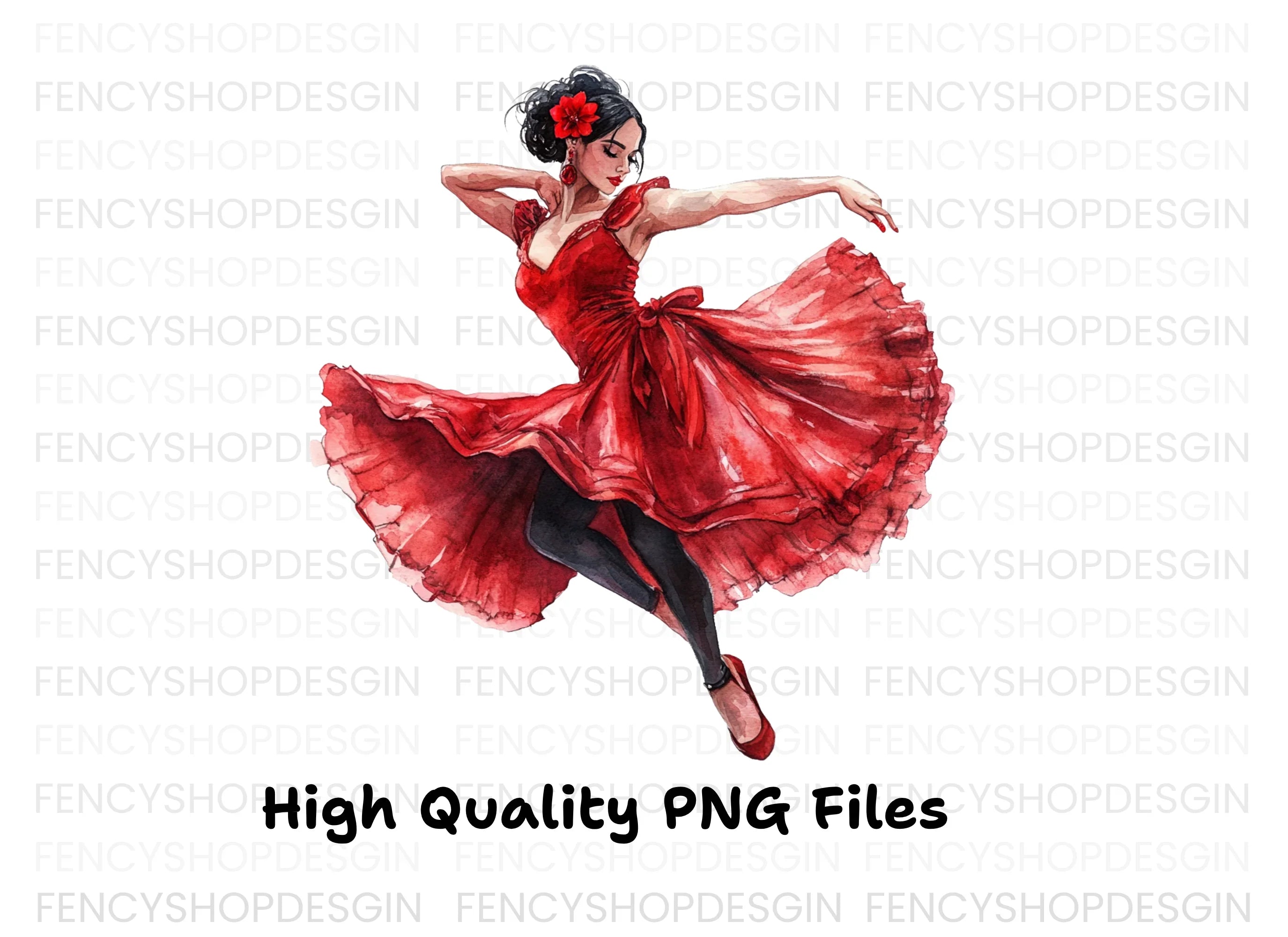 Flamenco Dancer in Red Clipart Bundle