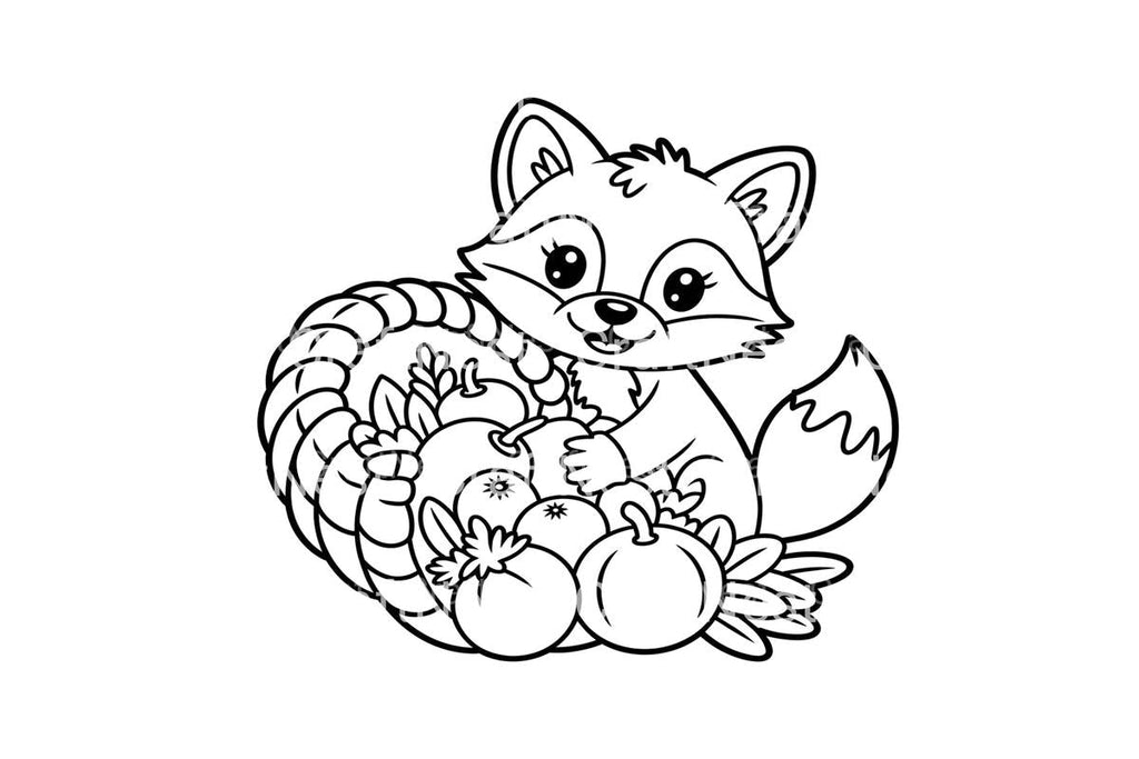 Autumn Fox with Cornucopia Coloring Books