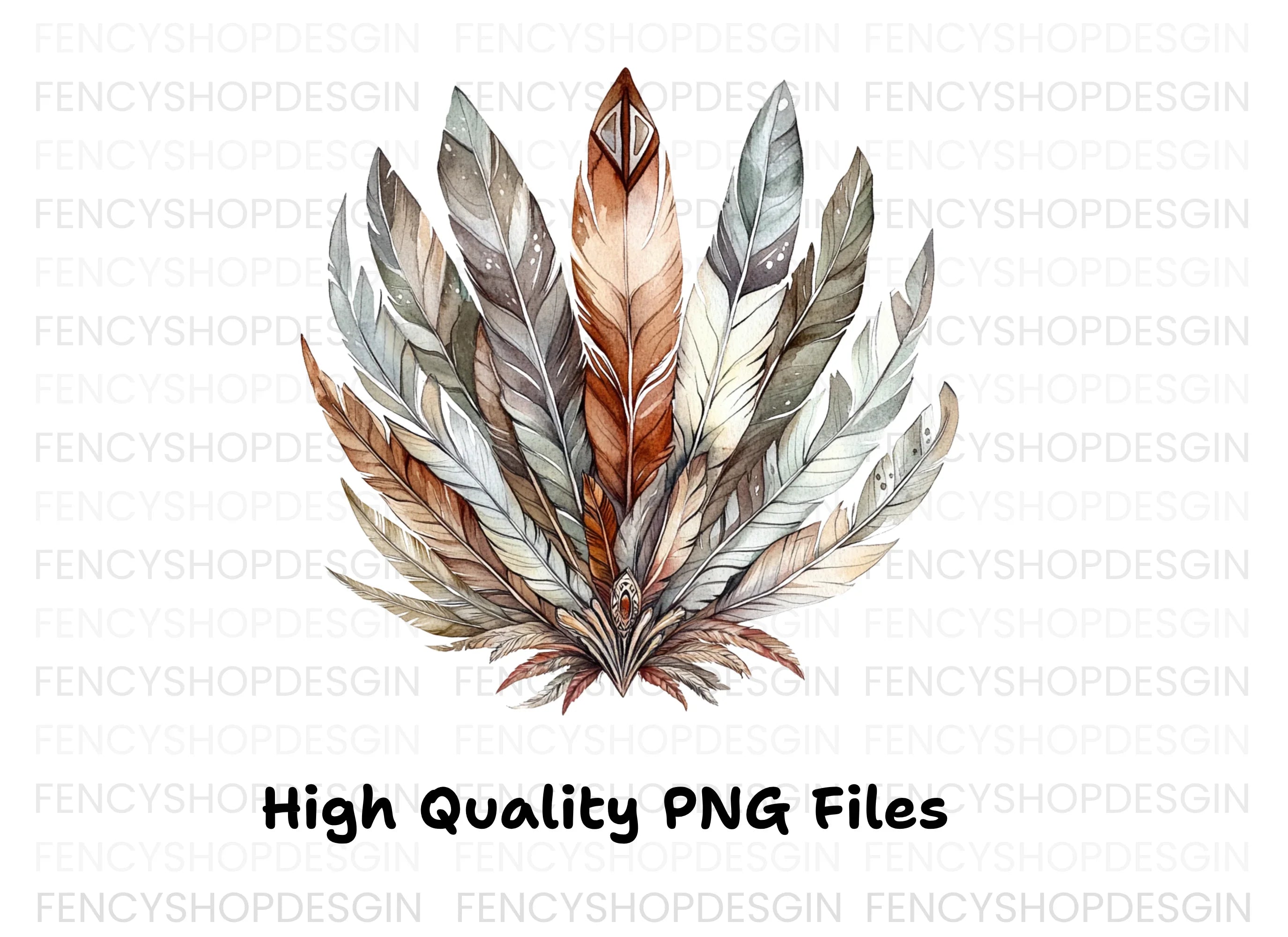 Earthy Toned Feather Headdress Clipart Bundle