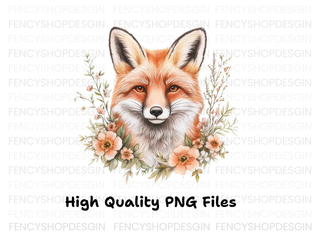 Fox Head Floral Clipart Bundle