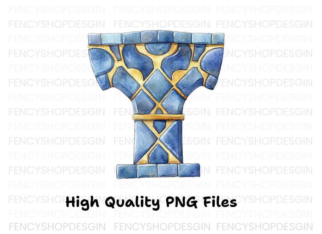 Blue Gold Ornate Column Clipart Bundle