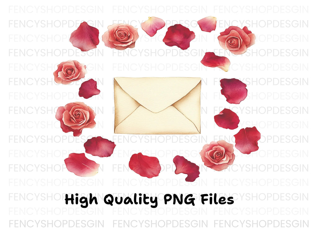 Rose Petals and Envelopes Clipart Bundle