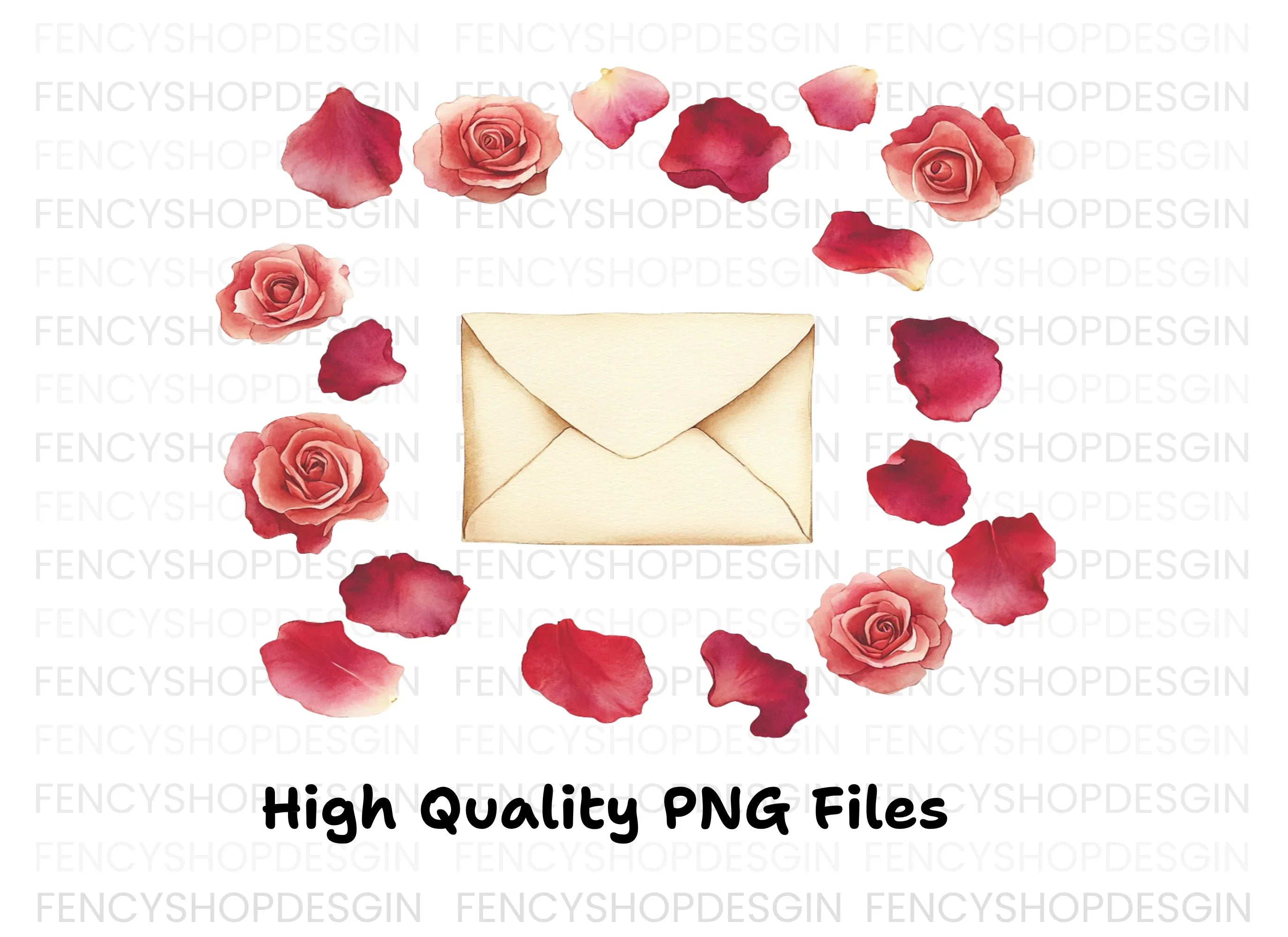 Rose Petals and Envelopes Clipart Bundle