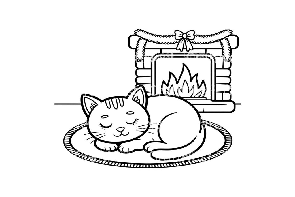 Cozy Christmas Fireplace Cat Coloring Books