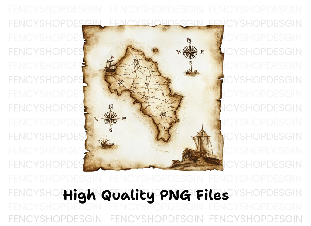 Vintage Treasure Island Map Clipart Bundle