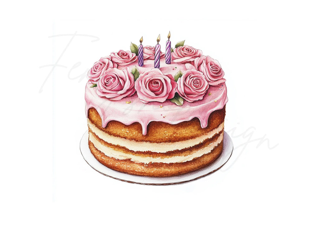 Elegant Pink Rose Cake Clipart Bundle