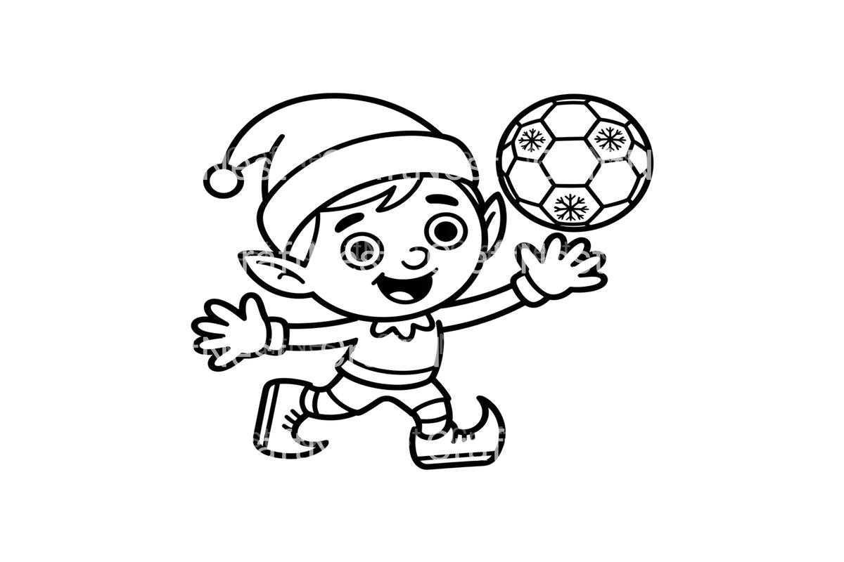 Christmas Elf Playing Soccer Coloring Books