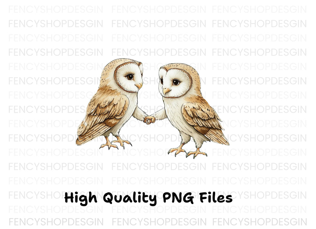 Cute Barn Owls Holding Hands Clipart Bundle