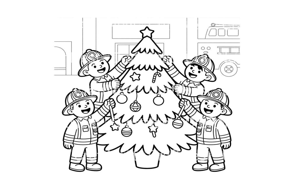 Firefighters Decorating Christmas Tree Coloring Books