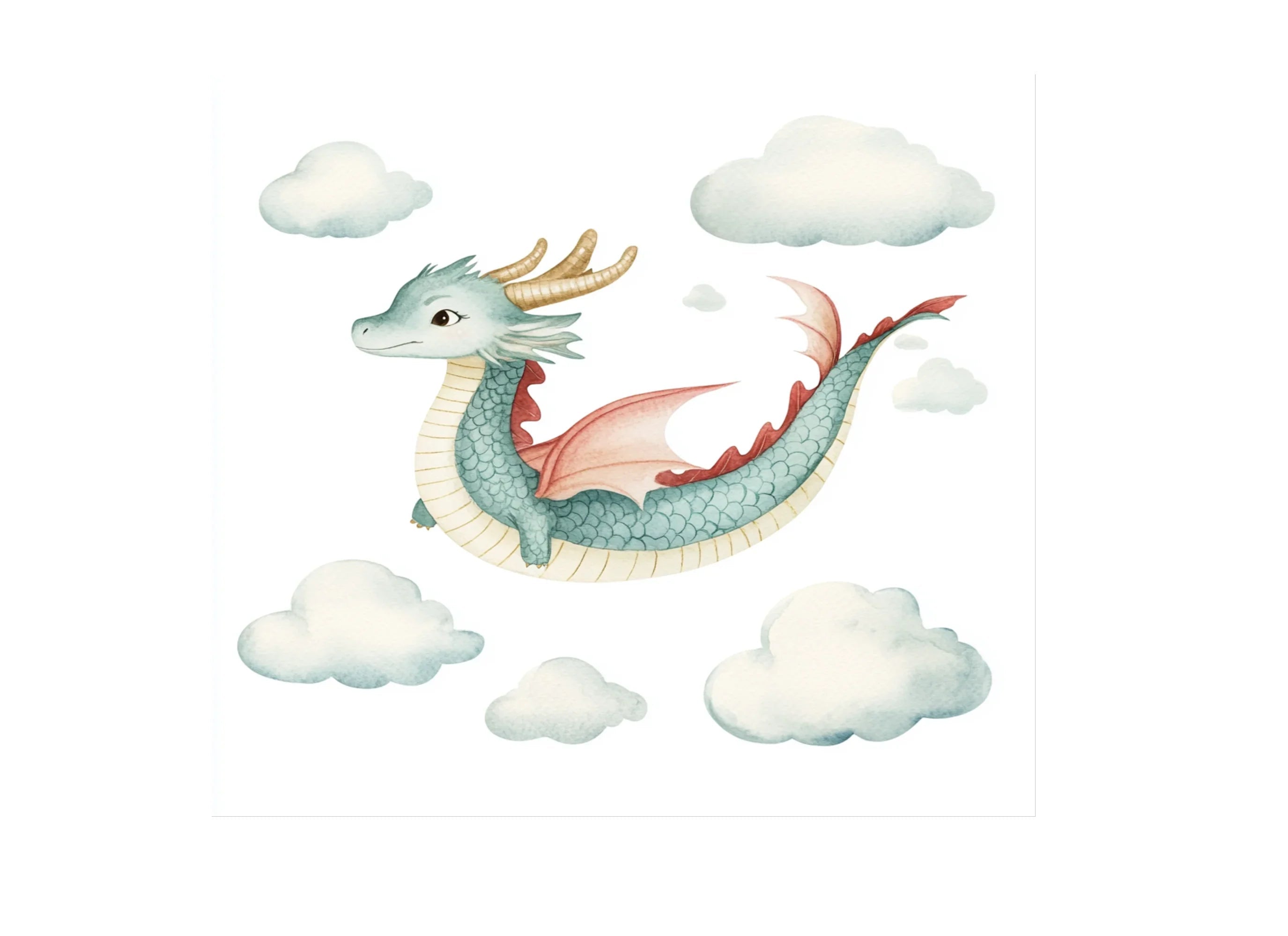Flying Dragon and Clouds Clipart Bundle