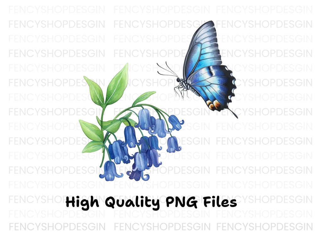 Bluebell Flowers and Butterfly Clipart Bundle